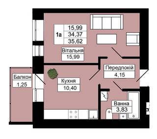 1-кімнатна 35.62 м² в ЖК Будова Медова від 18 100 грн/м², м. Трускавець