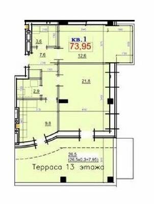 2-комнатная 73.95 м² в ЖК Loft Smart от застройщика, Днепр