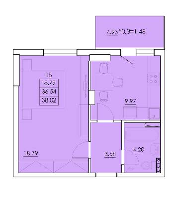 1-кімнатна 38.02 м² в ЖК Ventum від 17 350 грн/м², с. Крижанівка