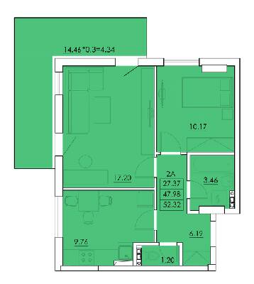 2-комнатная 52.32 м² в ЖК Ventum от 17 900 грн/м², с. Крыжановка