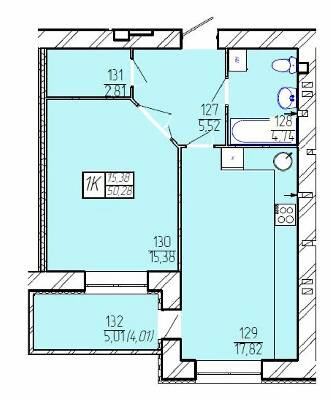 1-кімнатна 50.28 м² в ЖК Гармонія-3 від 12 500 грн/м², Хмельницький