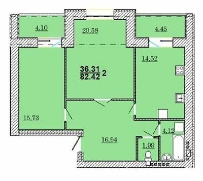 2-комнатная 82.42 м² в ЖК Приозерный от 10 500 грн/м², Хмельницкий
