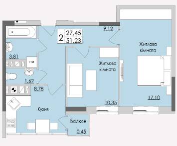 2-комнатная 51.23 м² в ЖК Boulevard от 11 250 грн/м², г. Каменец-Подольский