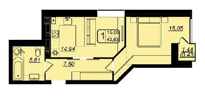 1-кімнатна 43.63 м² в ЖК Golden House від 25 000 грн/м², Вінниця