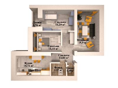 3-комнатная 78.58 м² в ЖК Caramel Residence от застройщика, Луцк