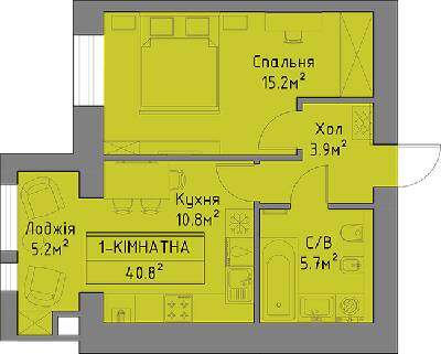 1-комнатная 40.8 м² в ЖД Липинський+ от застройщика, с. Липины
