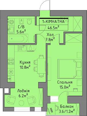 1-комнатная 46.5 м² в ЖД Липинський+ от застройщика, с. Липины