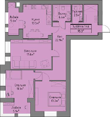 3-кімнатна 95.3 м² в ЖБ Ліпинський+ від 14 300 грн/м², с. Липини