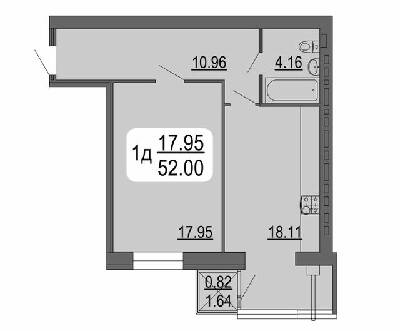 1-комнатная 52 м² в ЖК Семейный комфорт от 13 200 грн/м², Винница