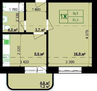 1-кімнатна 34.4 м² в ЖК Учительський від 14 950 грн/м², Вінниця
