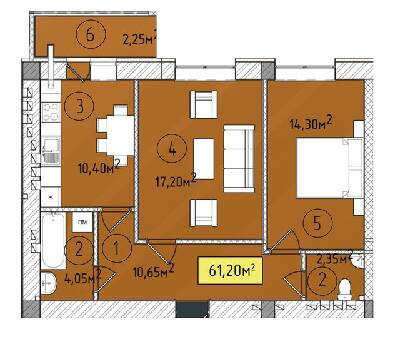 2-комнатная 61.2 м² в ЖК Modern от 19 700 грн/м², Ужгород