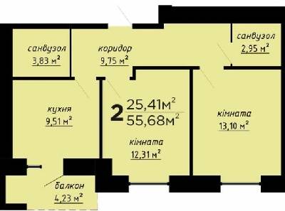 2-кімнатна 55.68 м² в ЖК День і ніч від 16 500 грн/м², Тернопіль