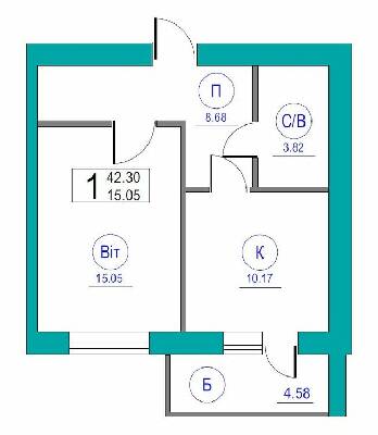 1-кімнатна 42.3 м² в ЖК Перлина Черкас від 11 900 грн/м², Черкаси