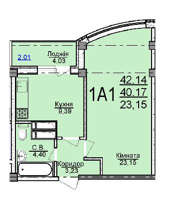 1-комнатная 42.14 м² в ЖК Пушкина от 17 500 грн/м², Черкассы