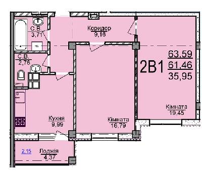 2-кімнатна 63.59 м² в ЖК Пушкіна від 16 500 грн/м², Черкаси