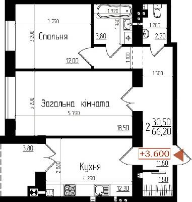 2-кімнатна 66.2 м² в ЖК Сонячний від забудовника, Тернопіль