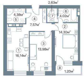 2-кімнатна 64.22 м² в ЖК Оскар від 35 650 грн/м², Полтава