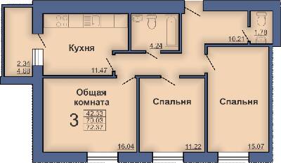 3-кімнатна 72.37 м² в ЖК на вул. Маяковського, 3 від 14 500 грн/м², Полтава