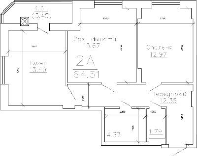 2-комнатная 64.51 м² в ЖК Панорама от застройщика, Сумы