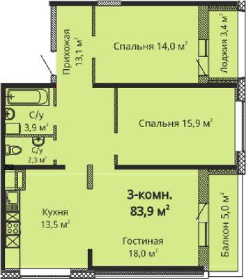 3-комнатная 83.9 м² в ЖК Скай Сити от 23 200 грн/м², Одесса