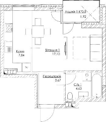 1-комнатная 35.16 м² в ЖК O2 Residence от 20 600 грн/м², Киев
