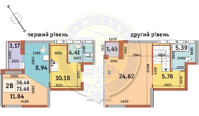 Дворівнева 73.46 м² в ЖК Медовий-2 від 25 009 грн/м², Київ