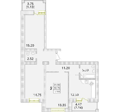 3-кімнатна 57.84 м² в ЖК Парк Совіньон від 16 500 грн/м², смт Таїрове