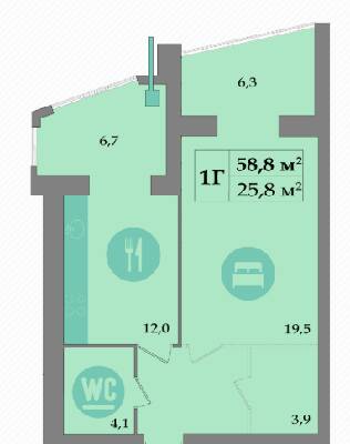 1-комнатная 58.8 м² в ЖК SokolovSky от 15 000 грн/м², Днепр