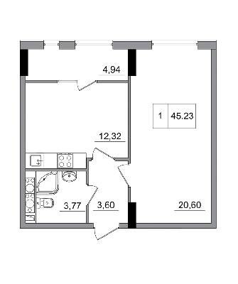 1-комнатная 45.23 м² в ЖГ ARTVILLE от 15 100 грн/м², пгт Авангард