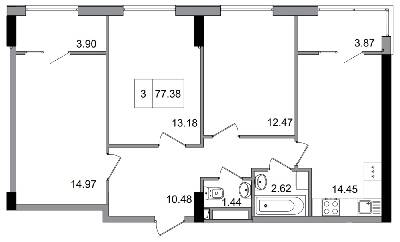 3-комнатная 77.28 м² в ЖГ ARTVILLE от 23 300 грн/м², пгт Авангард