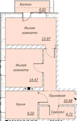 2-комнатная 52.89 м² в КД Образцовый от 16 350 грн/м², Днепр