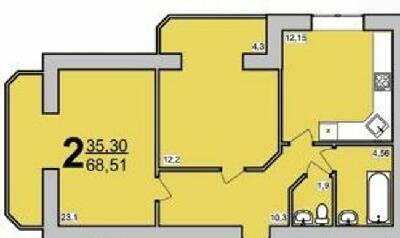 2-кімнатна 68.51 м² в ЖК Бристоль від 14 500 грн/м², Хмельницький
