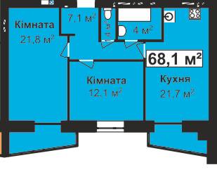 2-кімнатна 68.1 м² в ЖК Перлина Проскурова від забудовника, Хмельницький