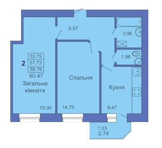2-кімнатна 60.47 м² в ЖК на пл. Павленківська, 3В від 24 000 грн/м², Полтава