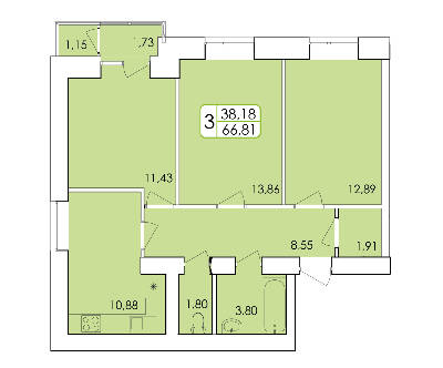 3-комнатная 66.81 м² в ЖК Ранкове Family от 12 200 грн/м², Хмельницкий