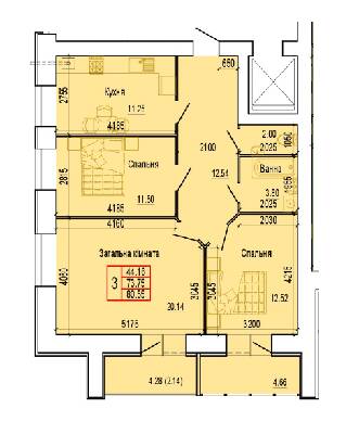 3-кімнатна 80.55 м² в ЖК Еверест від 15 500 грн/м², Суми
