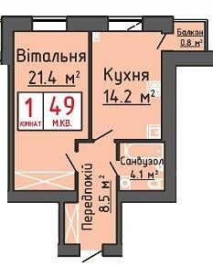 1-комнатная 49 м² в ЖК Триумф от застройщика, Луцк