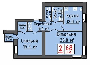 2-комнатная 68 м² в ЖК Триумф от 17 000 грн/м², Луцк