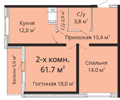 2-комнатная 61.7 м² в ЖК Горизонт от застройщика, Одесса
