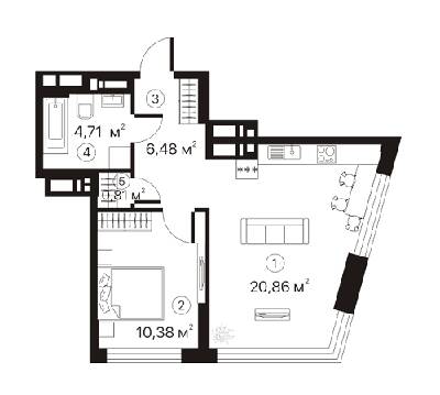 1-комнатная 43.23 м² в ЖК Terracotta от 24 445 грн/м², Киев