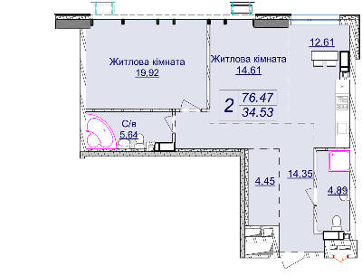 2-кімнатна 76.47 м² в ЖК Новопечерські Липки від 67 200 грн/м², Київ