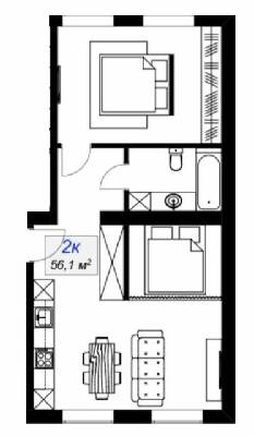 2-кімнатна 56.1 м² в ЖК Слобожанський від 15 400 грн/м², смт Слобожанське