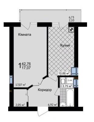 1-кімнатна 42.76 м² в ЖК Зелені Пагорби від 21 250 грн/м², Чернівці