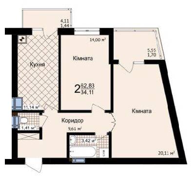2-комнатная 62.83 м² в ЖК Зелені Пагорби от 21 250 грн/м², Черновцы