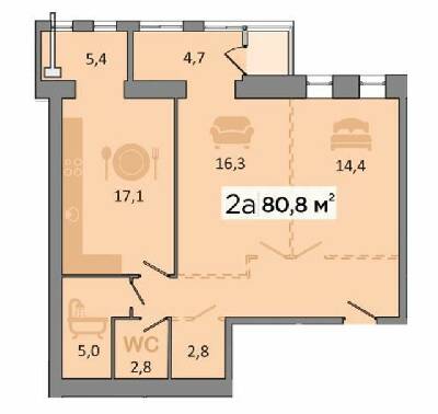 2-комнатная 80.8 м² в ЖК Dubinina от 21 650 грн/м², Днепр