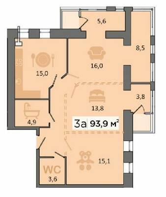 3-комнатная 93.9 м² в ЖК Dubinina от 21 650 грн/м², Днепр