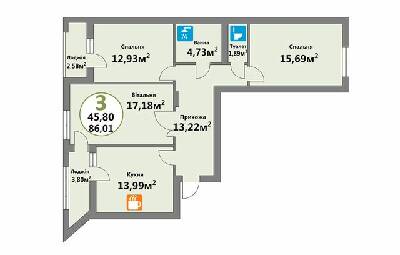 3-кімнатна 86.01 м² в ЖК Еко-дім на Мечникова 3 від 29 000 грн/м², Львів