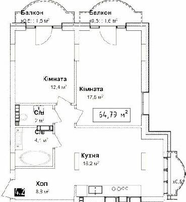 2-комнатная 64.79 м² в КД Воронцовский от застройщика, Одесса