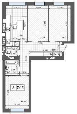 3-кімнатна 74.5 м² в ЖК Нові Метри Center від 19 500 грн/м², м. Ірпінь
