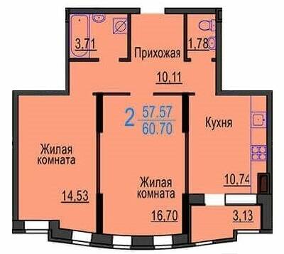 2-комнатная 60.7 м² в ЖК Меридиан от застройщика, Харьков
